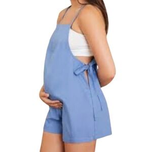 Shein Maternity Side Tie Shorts Overalls Romper Steel Blue Adjustable Straps L